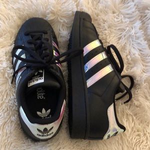 black, holographic adidas shoes for girls